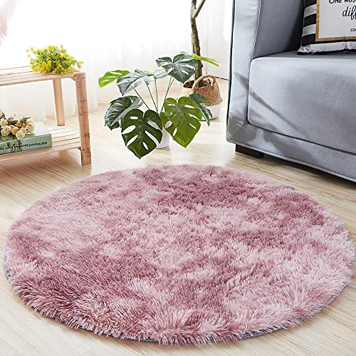 MARATIP Plüsch Teppich Rund,Flauschiger Teppich Rund, modernes Wohnzimmer, Kinder Mädchen,weicher und Flauschiger Teppich für das Schlafzimmer/Wohnzimmer/Kinderzimmer(Purpur Rosa,Ø 100 cm Runde) von MARATIP