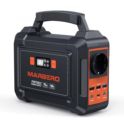MARBERO 150W Powerstation Solargeneratoren 98Wh Camping-Batterie-Netzteil mit 220V Steckdose, Gleichstromanschlüssen, USB-Anschlüssen, LED für CPAP im Freien, Camping, Reisen, Jagd, Verdunkelung MARBERO 150W Powerstation Solargeneratoren 98Wh Camping-Batterie-Netzteil mit 220V Steckdose, Gleichstromanschlüssen, USB-Anschlüssen, LED für CPAP im Freien, Camping, Reisen, Jagd, Verdunkelung von MARBERO