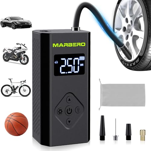 Tragbarer Luftkompressor 10BAR MARBERO 5000mAh Digitalbildschirm Tragbarer Reifenfüller 150PSI Reifenpumpe mit Manometer und LED-Taschenlampe für Auto Motorrad Fahrrad Ballon Schlauchboot Aufblasbare Tragbarer Luftkompressor 10BAR MARBERO 5000mAh Digitalbildschirm Tragbarer Reifenfüller 150PSI Reifenpumpe mit Manometer und LED-Taschenlampe für Auto Motorrad Fahrrad Ballon Schlauchboot Aufblasbare von MARBERO
