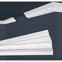 Marbet Design - Stuckleisten weiß gemustert, eps Styropor formfest, Marbet Deckenleisten Serie-B: B-02 / 32x32mm, 30 Meter / 15 Leisten von MARBET DESIGN