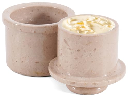 Marmor-Butterbehälter 10,8 cm mit Deckel, handgefertigt im Zebra-Design. Eleganter französischer Buttertopf für die Arbeitsplatte, hält Butter frisch und streichfähig (Verona, One Size) von MARBLE RANGE