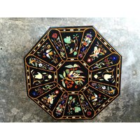 Esstisch Pietra Dura Marmor Inlay Kunst Handgefertigt Mit Mehrfarbigen Halbedelsteinen Eingelegt von MARBLEINLAY