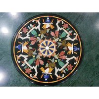 Schwarzer Marmor Intarsien Pietre Dure Tischplatte 23 Zoll Oder 58 cm von MARBLEINLAY