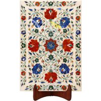 Kaufen Sie Marmor Inlay Dekoratives Tablett, Natürliche Halbedelsteine Home Wohnzimmer Esszimmer, Terrasse Zimmer Wand Dekor, Pietra Dura Art Tablett von MARBLEINLAYINDIA