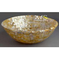 Luxus Haus Elegant Dekor Marmor Arbeitsplatte Inlay Waschbecken Oval Goldene Perlmutt Zufällig, Pietra Dura Kunst, Mosaikmuster Zufällig von MARBLEINLAYINDIA