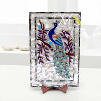 Marmor Inlay Neueste Pfau Muster Dekorative Tablett, Halbedelsteine Kunst Handgefertigtes Serviertablett, Pietra Dura von MARBLEINLAYINDIA