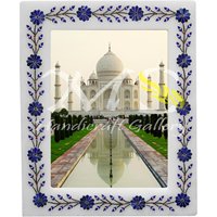 Marmor Inlay Weiß Bilderrahmen Mit Lepis Semi Edelsteinen Eingelegt Kunst Geschenk Home Decor von MARBLEINLAYINDIA