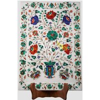 Marmor Luxuriöses Inlay Tablett Multi Color Halbedelsteine Wanddekor, Pietra Dura Home Geschenkartikel, Marmortablett, Steintablett von MARBLEINLAYINDIA