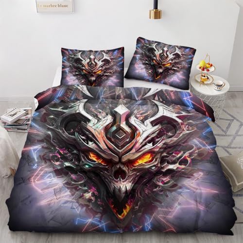 MARBRE 3D Bettwäsche Drachen 155x220cm 3teilig 100% Leicht Mikrofaser Bettbezug Drachen Wendebettwäsche mit Reißverschluss Bettwäsche-Sets mit 2 Kissenbezüge 80x80（Image 1-7） von MARBRE