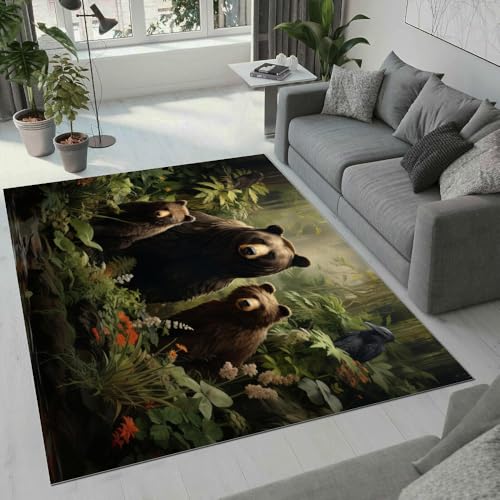 MARBRE Bär Teppich Wohnzimmer Schlafzimmer 3D Tier Bär Teppiche rutschfest Waschbarer Kurzflor Teppich Grösse 60x90 cm Flauschig Weich Soft Home Outdoor Carpet Matte(Image 2-10) von MARBRE