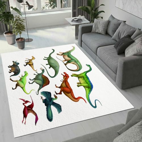 MARBRE Dinosaurier Teppich Wohnzimmer Schlafzimmer 3D Cartoon Tier Teppiche rutschfest Waschbarer Kurzflor Teppich Grösse 100x200 cm Flauschig Weich Soft Home Outdoor Carpet Matte(Image 3-14) von MARBRE