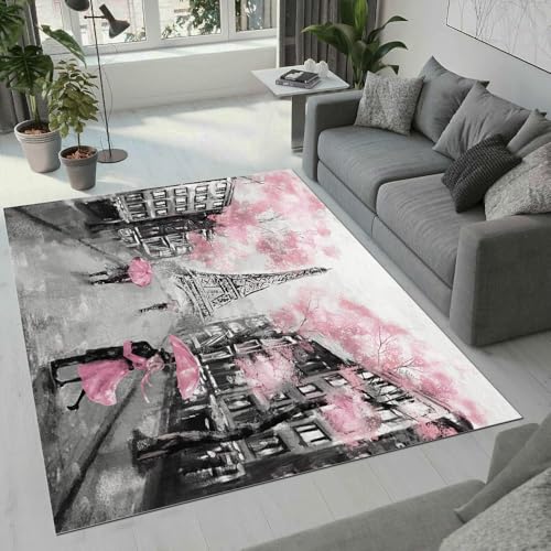 MARBRE Eiffelturm Teppich Wohnzimmer Schlafzimmer 3D Paris Teppiche rutschfest Waschbarer Kurzflor Teppich Grösse 60x90 cm Flauschig Weich Soft Home Outdoor Carpet Matte(Image 20-12) von MARBRE