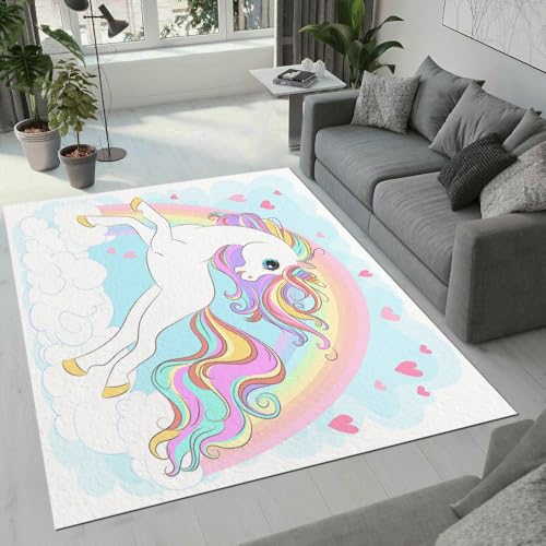 MARBRE Einhorn Teppich Wohnzimmer Schlafzimmer 3D Süße Tier Teppiche rutschfest Waschbarer Kurzflor Teppich Grösse 180x240 cm Flauschig Weich Soft Home Outdoor Carpet Matte(Image 7-10) von MARBRE