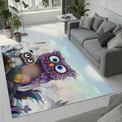 MARBRE Eule Teppich Wohnzimmer Schlafzimmer 3D Cartoon Tier Teppiche rutschfest Waschbarer Kurzflor Teppich Grösse 100x200 cm Flauschig Weich Soft Home Outdoor Carpet Matte(Image 23-9) von MARBRE