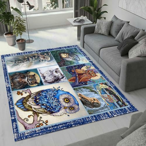MARBRE Eule Teppich Wohnzimmer Schlafzimmer 3D Cartoon Tier Teppiche rutschfest Waschbarer Kurzflor Teppich Grösse 80x120 cm Flauschig Weich Soft Home Outdoor Carpet Matte(15-3) von MARBRE