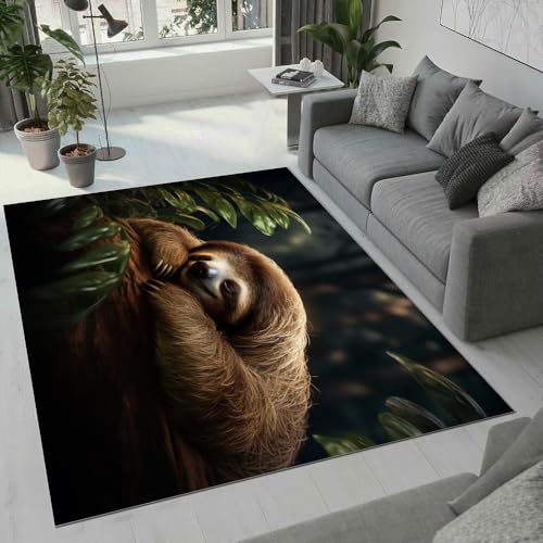 MARBRE Faultier Teppich Wohnzimmer Schlafzimmer 3D Dschungel Tier Teppiche rutschfest Waschbarer Kurzflor Teppich Grösse 160x200 cm Flauschig Weich Soft Home Outdoor Carpet Matte(Image 1-14) von MARBRE
