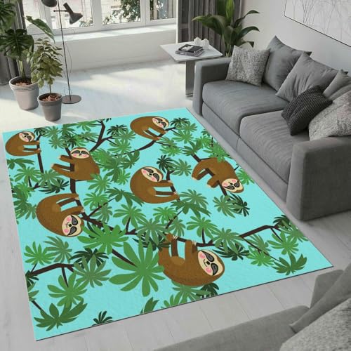 MARBRE Faultier Teppich Wohnzimmer Schlafzimmer 3D Palmblätter Teppiche rutschfest Waschbarer Kurzflor Teppich Grösse 100x200 cm Flauschig Weich Soft Home Outdoor Carpet Matte(Image 10-17) von MARBRE