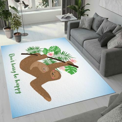 MARBRE Faultier Teppich Wohnzimmer Schlafzimmer 3D Palmblätter Teppiche rutschfest Waschbarer Kurzflor Teppich Grösse 160x230 cm Flauschig Weich Soft Home Outdoor Carpet Matte(Image 1-3) von MARBRE