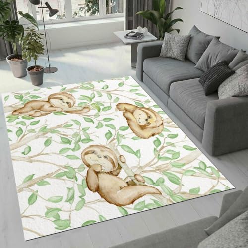 MARBRE Faultier Teppich Wohnzimmer Schlafzimmer 3D Palmblätter Teppiche rutschfest Waschbarer Kurzflor Teppich Grösse 60x90 cm Flauschig Weich Soft Home Outdoor Carpet Matte(Image 1-19) von MARBRE