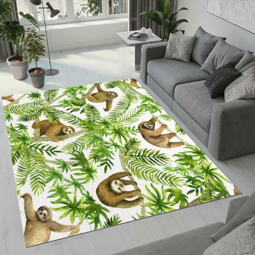 MARBRE Faultier Teppich Wohnzimmer Schlafzimmer 3D Palmblätter Teppiche rutschfest Waschbarer Kurzflor Teppich Grösse 80x120 cm Flauschig Weich Soft Home Outdoor Carpet Matte(Image 12-3) von MARBRE