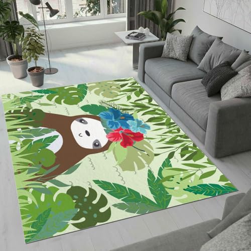 MARBRE Faultier Teppich Wohnzimmer Schlafzimmer 3D Palmblätter Teppiche rutschfest Waschbarer Kurzflor Teppich Grösse 80x120 cm Flauschig Weich Soft Home Outdoor Carpet Matte(Image 14-16) von MARBRE