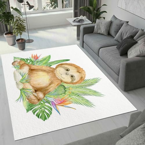 MARBRE Faultier Teppich Wohnzimmer Schlafzimmer 3D Palmblätter Teppiche rutschfest Waschbarer Kurzflor Teppich Grösse 80x120 cm Flauschig Weich Soft Home Outdoor Carpet Matte(Image 2-2) von MARBRE