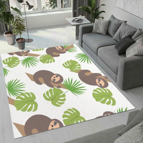 MARBRE Faultier Teppich Wohnzimmer Schlafzimmer 3D Palmblätter Teppiche rutschfest Waschbarer Kurzflor Teppich Grösse 80x120 cm Flauschig Weich Soft Home Outdoor Carpet Matte(Image 7-15) von MARBRE