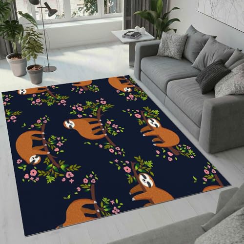 MARBRE Faultier Teppich Wohnzimmer Schlafzimmer 3D Pflanzen Blumen Teppiche rutschfest Waschbarer Kurzflor Teppich Grösse 60x90 cm Flauschig Weich Soft Home Outdoor Carpet Matte(Image 7-14) von MARBRE