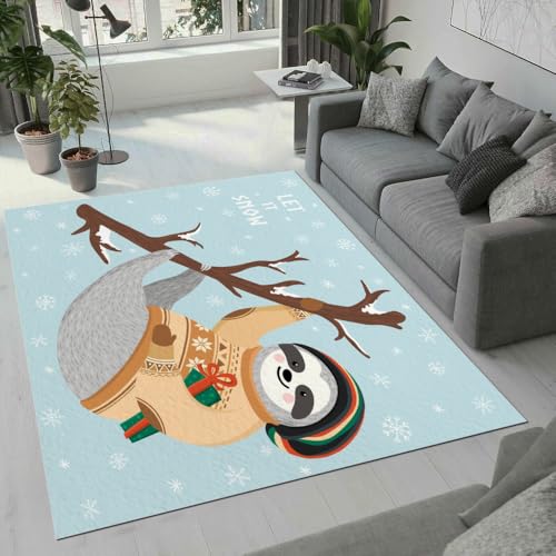 MARBRE Faultier Teppich Wohnzimmer Schlafzimmer 3D Schneeflocken Weihnachten Teppiche rutschfest Waschbarer Kurzflor Teppich Grösse 100x150 cm Flauschig Weich Soft Home Outdoor Carpet Matte(2-10) von MARBRE