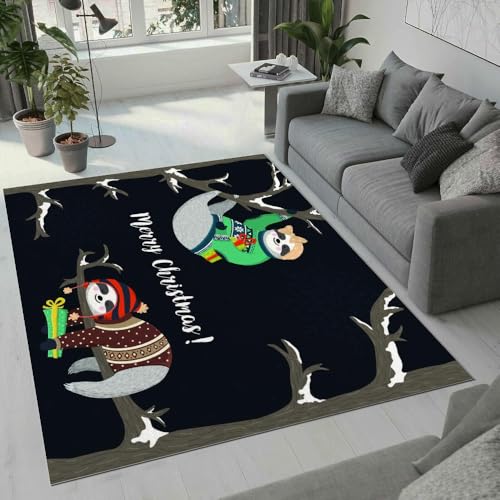 MARBRE Faultier Teppich Wohnzimmer Schlafzimmer 3D Schneeflocken Weihnachten Teppiche rutschfest Waschbarer Kurzflor Teppich Grösse 160x230 cm Flauschig Weich Soft Home Outdoor Carpet Matte(13-12) von MARBRE