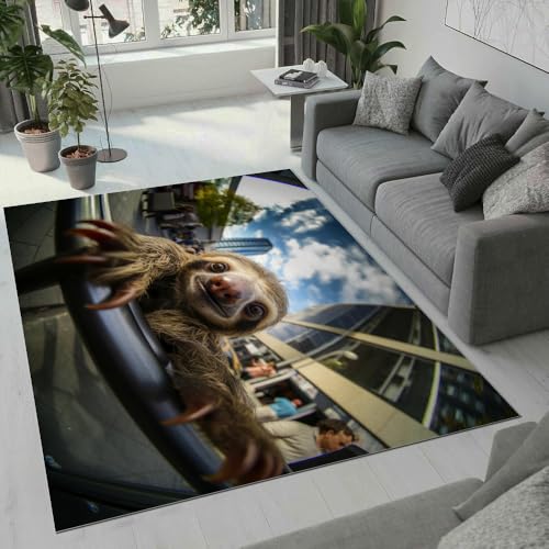 MARBRE Faultier Teppich Wohnzimmer Schlafzimmer 3D Süße Tier Teppiche rutschfest Waschbarer Kurzflor Teppich Grösse 120x160 cm Flauschig Weich Soft Home Outdoor Carpet Matte(Image 13-8) von MARBRE