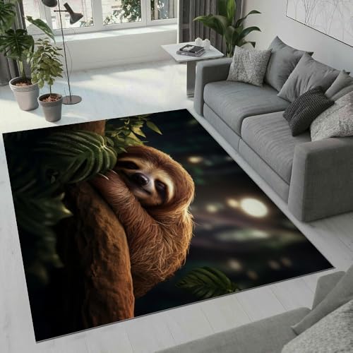 MARBRE Faultier Teppich Wohnzimmer Schlafzimmer 3D Süße Tier Teppiche rutschfest Waschbarer Kurzflor Teppich Grösse 120x180 cm Flauschig Weich Soft Home Outdoor Carpet Matte(Image 5-16) von MARBRE