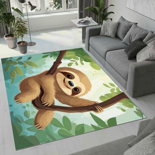 MARBRE Faultier Teppich Wohnzimmer Schlafzimmer 3D Süße Tier Teppiche rutschfest Waschbarer Kurzflor Teppich Grösse 60x90 cm Flauschig Weich Soft Home Outdoor Carpet Matte(Image 5-19) von MARBRE