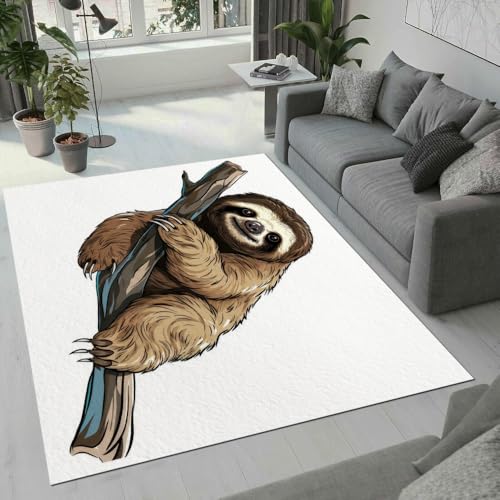 MARBRE Faultier Teppich Wohnzimmer Schlafzimmer 3D Süße Tier Teppiche rutschfest Waschbarer Kurzflor Teppich Grösse 60x90 cm Flauschig Weich Soft Home Outdoor Carpet Matte(Image 5-2) von MARBRE