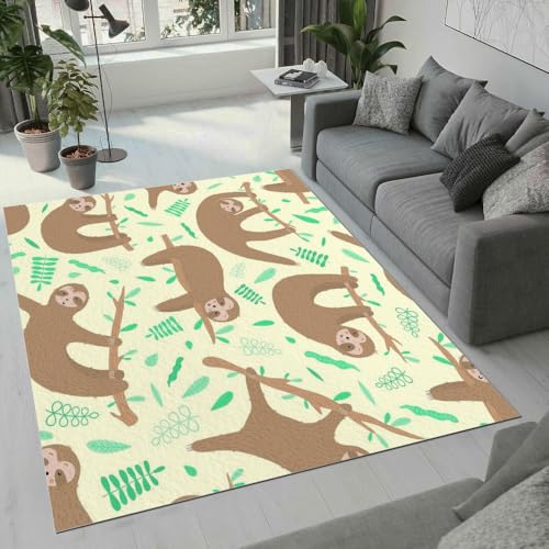 MARBRE Faultier Teppich Wohnzimmer Schlafzimmer 3D Süße Tier Teppiche rutschfest Waschbarer Kurzflor Teppich Grösse 60x90 cm Flauschig Weich Soft Home Outdoor Carpet Matte(Image 6-18) von MARBRE