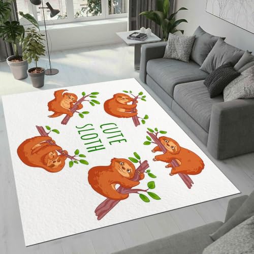 MARBRE Faultier Teppich Wohnzimmer Schlafzimmer 3D Süße Tier Teppiche rutschfest Waschbarer Kurzflor Teppich Grösse 60x90 cm Flauschig Weich Soft Home Outdoor Carpet Matte(Image 9-18) von MARBRE
