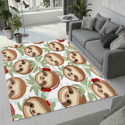 MARBRE Faultier Teppich Wohnzimmer Schlafzimmer 3D Süße Tier Teppiche rutschfest Waschbarer Kurzflor Teppich Grösse 80x120 cm Flauschig Weich Soft Home Outdoor Carpet Matte(Image 12-18) von MARBRE