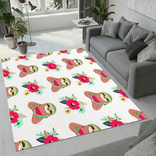 MARBRE Faultier Teppich Wohnzimmer Schlafzimmer 3D Süße Tier Teppiche rutschfest Waschbarer Kurzflor Teppich Grösse 80x120 cm Flauschig Weich Soft Home Outdoor Carpet Matte(Image 13-17) von MARBRE