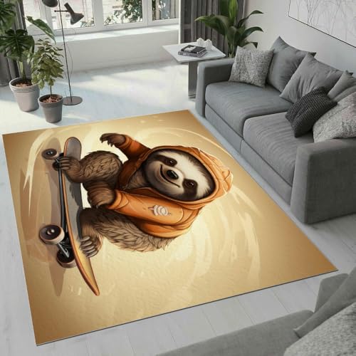 MARBRE Faultier Teppich Wohnzimmer Schlafzimmer 3D Süße Tier Teppiche rutschfest Waschbarer Kurzflor Teppich Grösse 80x120 cm Flauschig Weich Soft Home Outdoor Carpet Matte(Image 2-9) von MARBRE