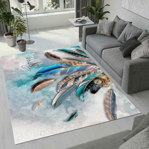 MARBRE Feder Teppich Wohnzimmer Schlafzimmer 3D Traumfänger Teppiche rutschfest Waschbarer Kurzflor Teppich Grösse 80x120 cm Flauschig Weich Soft Home Outdoor Carpet Matte(Image 15-9) von MARBRE
