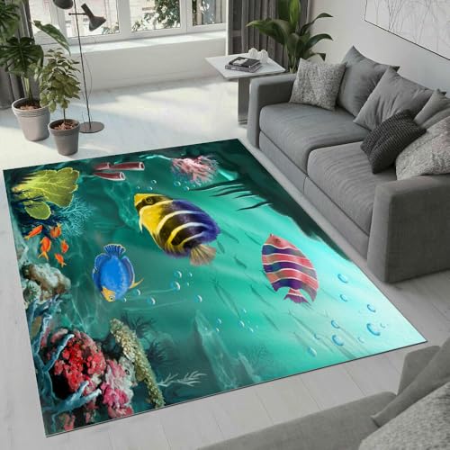 MARBRE Fisch Teppich Wohnzimmer Schlafzimmer 3D Ozean Tier Teppiche rutschfest Waschbarer Kurzflor Teppich Grösse 80x120 cm Flauschig Weich Soft Home Outdoor Carpet Matte(Image 21-1) von MARBRE