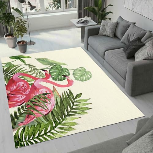 MARBRE Flamingo Teppich Wohnzimmer Schlafzimmer 3D Palmblätter Teppiche rutschfest Waschbarer Kurzflor Teppich Grösse 160x200 cm Flauschig Weich Soft Home Outdoor Carpet Matte(Image 12-12) von MARBRE