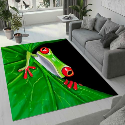MARBRE Frosch Teppich Wohnzimmer Schlafzimmer 3D Frosch Teppiche rutschfest Waschbarer Kurzflor Teppich Grösse 160x200 cm Flauschig Weich Soft Home Outdoor Carpet Matte(Image 18-6) von MARBRE