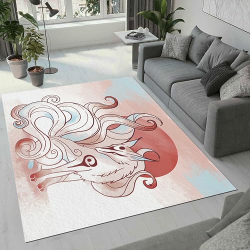 MARBRE Fuchs Teppich Wohnzimmer Schlafzimmer 3D Cartoon Tier Teppiche rutschfest Waschbarer Kurzflor Teppich Grösse 60x90 cm Flauschig Weich Soft Home Outdoor Carpet Matte(6-5) von MARBRE