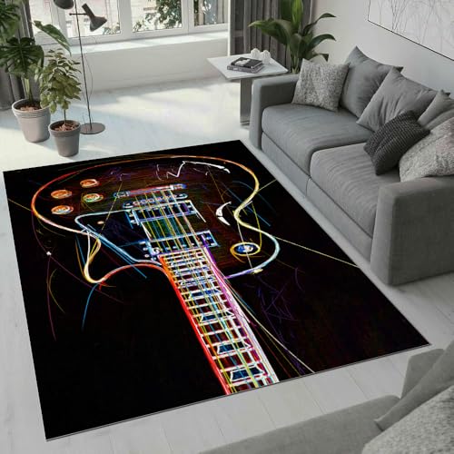 MARBRE Gitarre Teppich Wohnzimmer Schlafzimmer 3D Aquarell Teppiche rutschfest Waschbarer Kurzflor Teppich Grösse 100x150 cm Flauschig Weich Soft Home Outdoor Carpet Matte(Image 6-19) von MARBRE