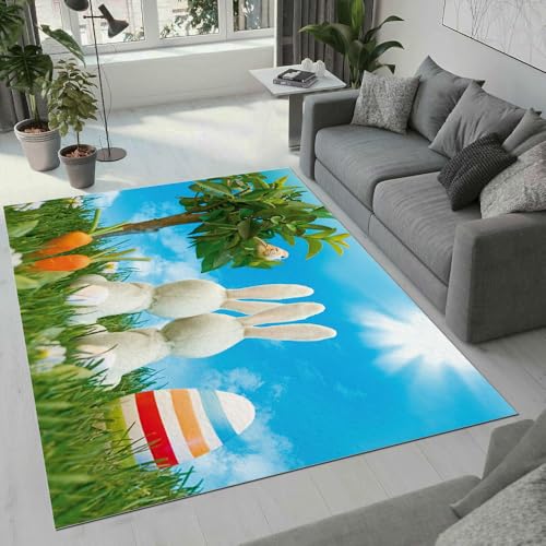 MARBRE Kaninchen Teppich Wohnzimmer Schlafzimmer 3D Ostern Teppiche rutschfest Waschbarer Kurzflor Teppich Grösse 120x160 cm Flauschig Weich Soft Home Outdoor Carpet Matte(Image 2-3) von MARBRE