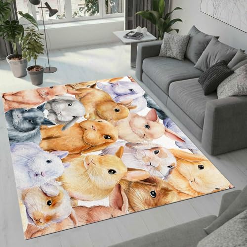 MARBRE Kaninchen Teppich Wohnzimmer Schlafzimmer 3D Süße Tier Teppiche rutschfest Waschbarer Kurzflor Teppich Grösse 80x120 cm Flauschig Weich Soft Home Outdoor Carpet Matte(Image 18-17) von MARBRE