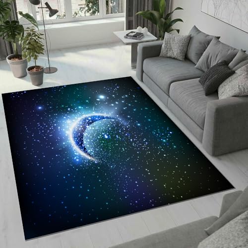 MARBRE Mond Teppich Wohnzimmer Schlafzimmer 3D Sternenhimmel Universum Teppiche rutschfest Waschbarer Kurzflor Teppich Grösse 80x120 cm Flauschig Weich Soft Home Outdoor Carpet Matte(4-2) von MARBRE