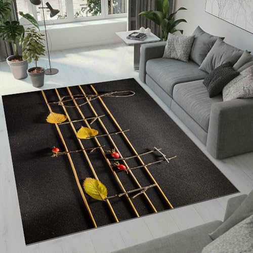 MARBRE Musik Teppich Wohnzimmer Schlafzimmer 3D Notiz Teppiche rutschfest Waschbarer Kurzflor Teppich Grösse 140x200 cm Flauschig Weich Soft Home Outdoor Carpet Matte(Image 13-9) von MARBRE