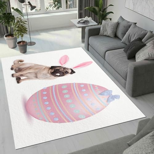 MARBRE Ostern Teppich Wohnzimmer Schlafzimmer 3D Mops Teppiche rutschfest Waschbarer Kurzflor Teppich Grösse 80x120 cm Flauschig Weich Soft Home Outdoor Carpet Matte(Image 2-13) von MARBRE